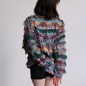 Paula Sweet Muslin Mink Made in USA Cambray Fringe Long Sleeve Top Multicolor L